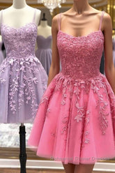 Cute Scoop Neck Lace Semi Formal Prom Dresses Homecoming Dresses, Short Lace Formal Evening Dresses